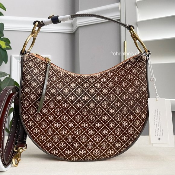 🔥NeW! Tory Burch T Monogram Haircalf Mini Crescent Bag - Picture 15 of 15